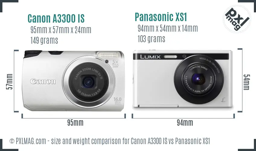 Canon A3300 IS vs Panasonic XS1 size comparison