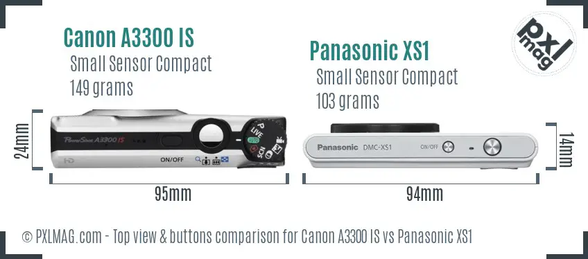 Canon A3300 IS vs Panasonic XS1 top view buttons comparison