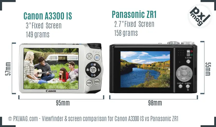 Canon A3300 IS vs Panasonic ZR1 Screen and Viewfinder comparison