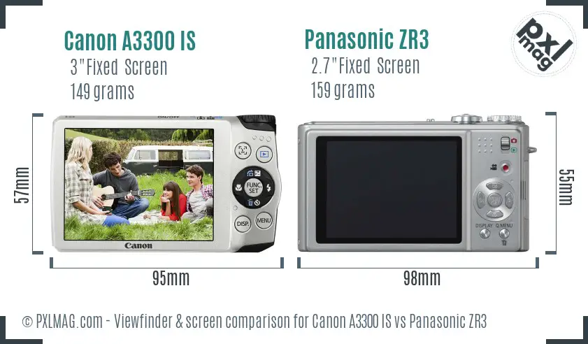 Canon A3300 IS vs Panasonic ZR3 Screen and Viewfinder comparison