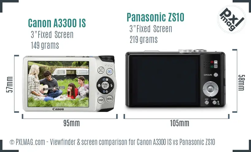 Canon A3300 IS vs Panasonic ZS10 Screen and Viewfinder comparison