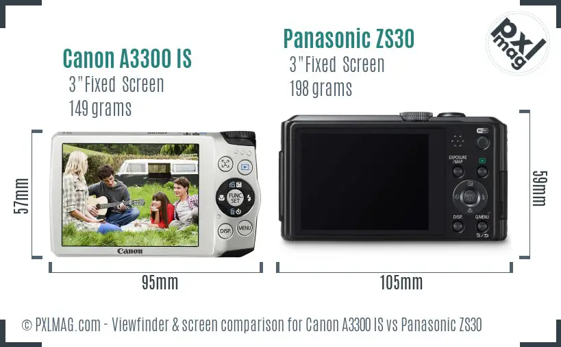 Canon A3300 IS vs Panasonic ZS30 Screen and Viewfinder comparison