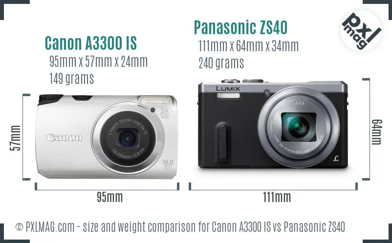 Canon A3300 IS vs Panasonic ZS40 size comparison