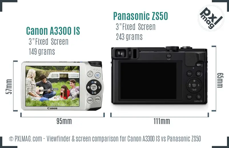 Canon A3300 IS vs Panasonic ZS50 Screen and Viewfinder comparison Canon A3300 IS vs Panasonic ZS50 Screen and Viewfinder comparison