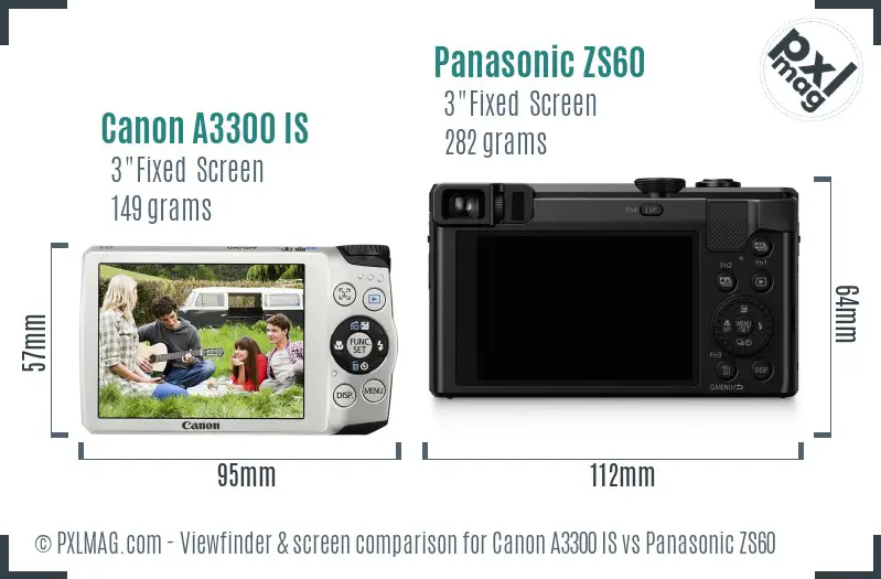 Canon A3300 IS vs Panasonic ZS60 Screen and Viewfinder comparison Canon A3300 IS vs Panasonic ZS60 Screen and Viewfinder comparison