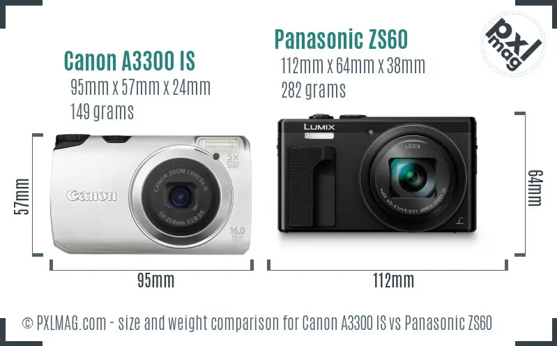 Canon A3300 IS vs Panasonic ZS60 size comparison Canon A3300 IS vs Panasonic ZS60 size comparison
