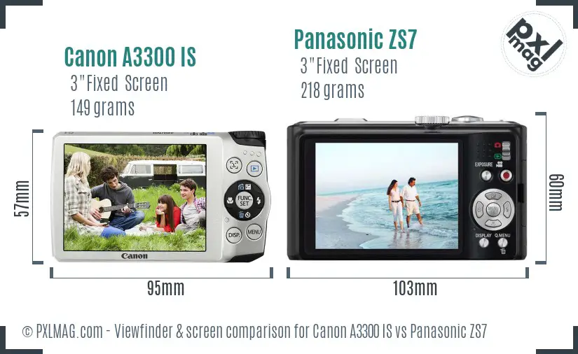 Canon A3300 IS vs Panasonic ZS7 Screen and Viewfinder comparison