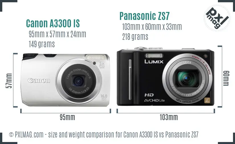 Canon A3300 IS vs Panasonic ZS7 size comparison