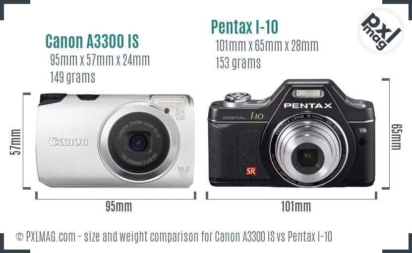 Canon A3300 IS vs Pentax I-10 size comparison