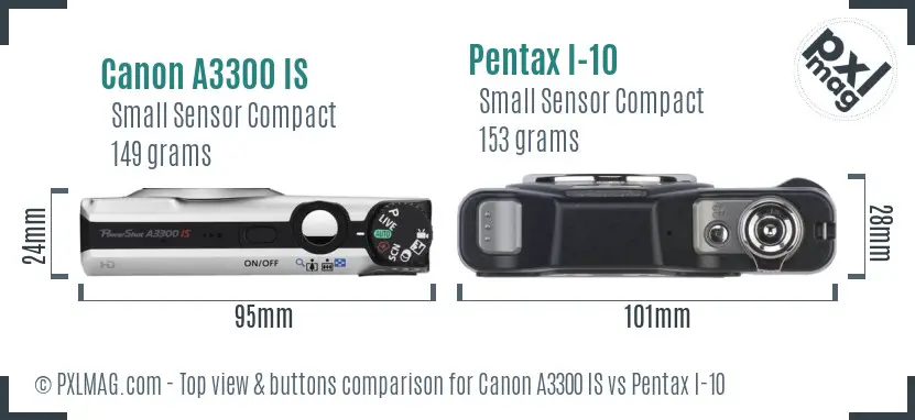 Canon A3300 IS vs Pentax I-10 top view buttons comparison