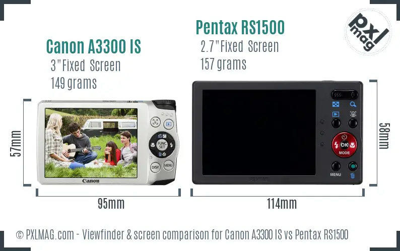 Canon A3300 IS vs Pentax RS1500 Screen and Viewfinder comparison