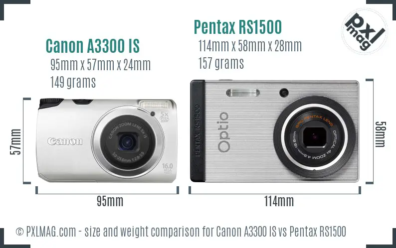 Canon A3300 IS vs Pentax RS1500 size comparison