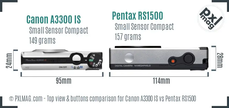 Canon A3300 IS vs Pentax RS1500 top view buttons comparison