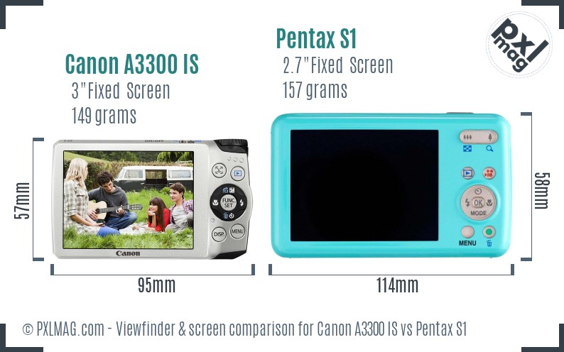 Canon A3300 IS vs Pentax S1 Screen and Viewfinder comparison