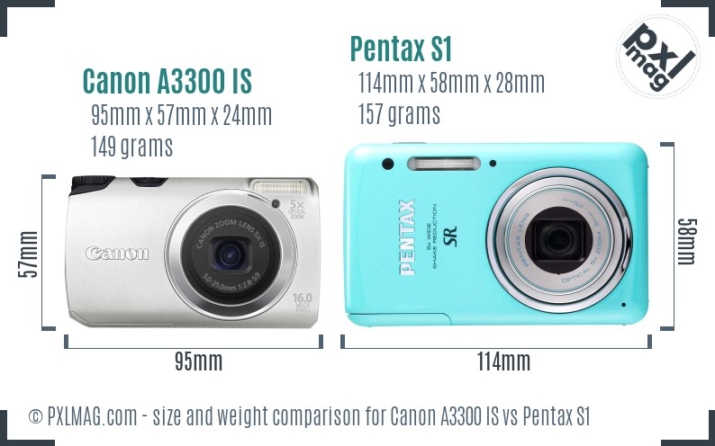 Canon A3300 IS vs Pentax S1 size comparison Canon A3300 IS vs Pentax S1 size comparison