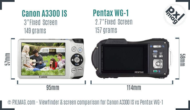 Canon A3300 IS vs Pentax WG-1 Screen and Viewfinder comparison