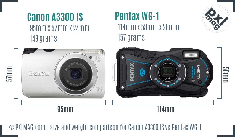 Canon A3300 IS vs Pentax WG-1 size comparison