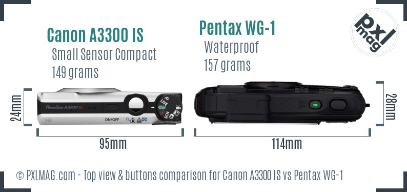 Canon A3300 IS vs Pentax WG-1 top view buttons comparison