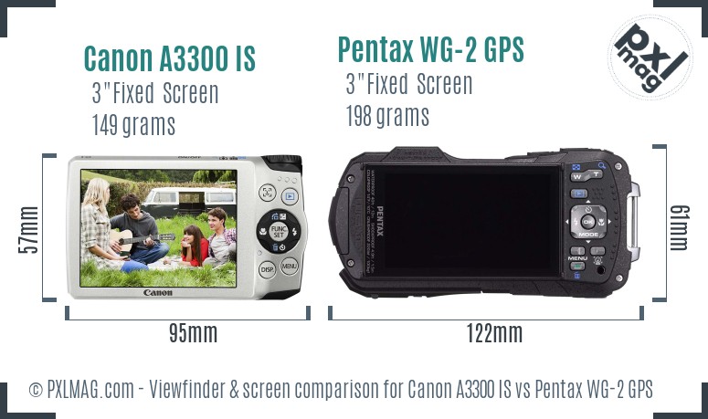 Canon A3300 IS vs Pentax WG-2 GPS Screen and Viewfinder comparison