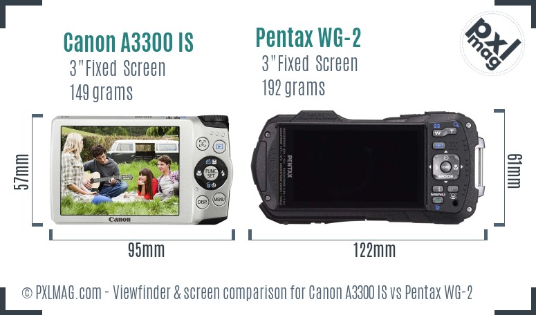 Canon A3300 IS vs Pentax WG-2 Screen and Viewfinder comparison