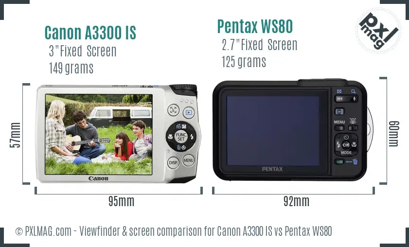 Canon A3300 IS vs Pentax WS80 Screen and Viewfinder comparison Canon A3300 IS vs Pentax WS80 Screen and Viewfinder comparison