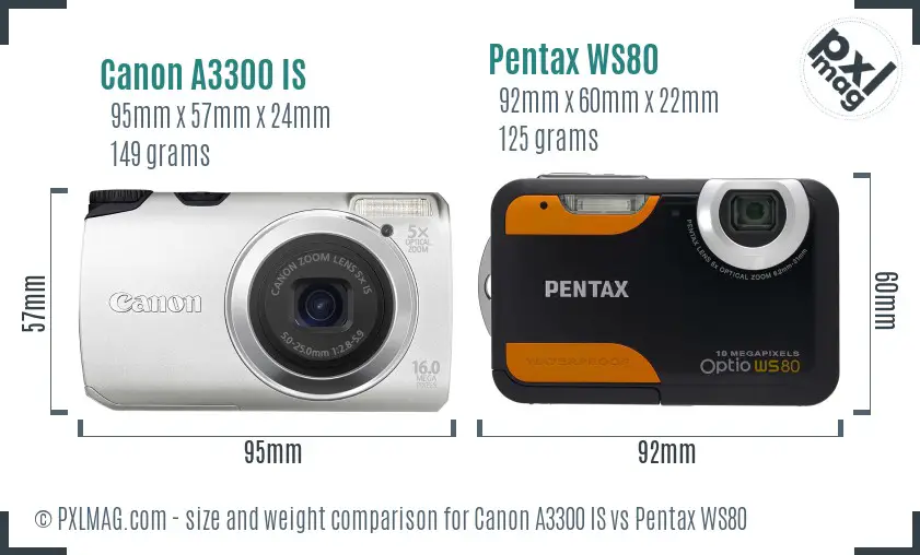Canon A3300 IS vs Pentax WS80 size comparison Canon A3300 IS vs Pentax WS80 size comparison