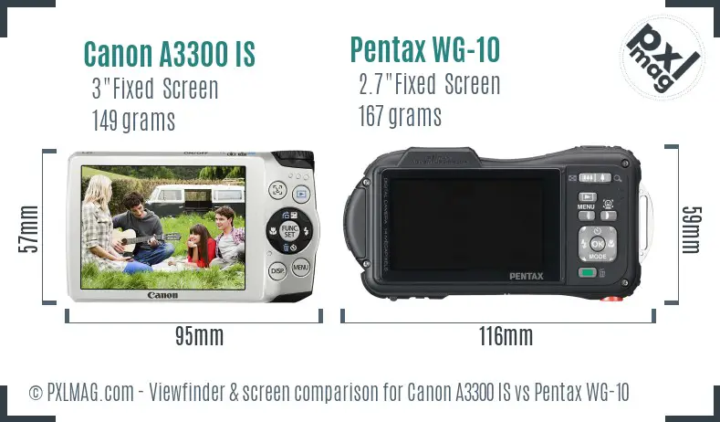 Canon A3300 IS vs Pentax WG-10 Screen and Viewfinder comparison