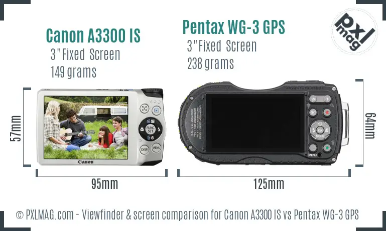 Canon A3300 IS vs Pentax WG-3 GPS Screen and Viewfinder comparison Canon A3300 IS vs Pentax WG-3 GPS Screen and Viewfinder comparison