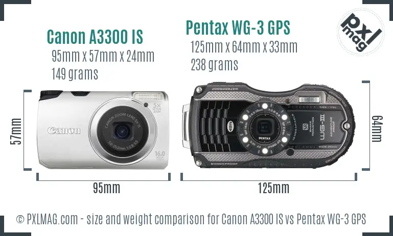 Canon A3300 IS vs Pentax WG-3 GPS size comparison Canon A3300 IS vs Pentax WG-3 GPS size comparison
