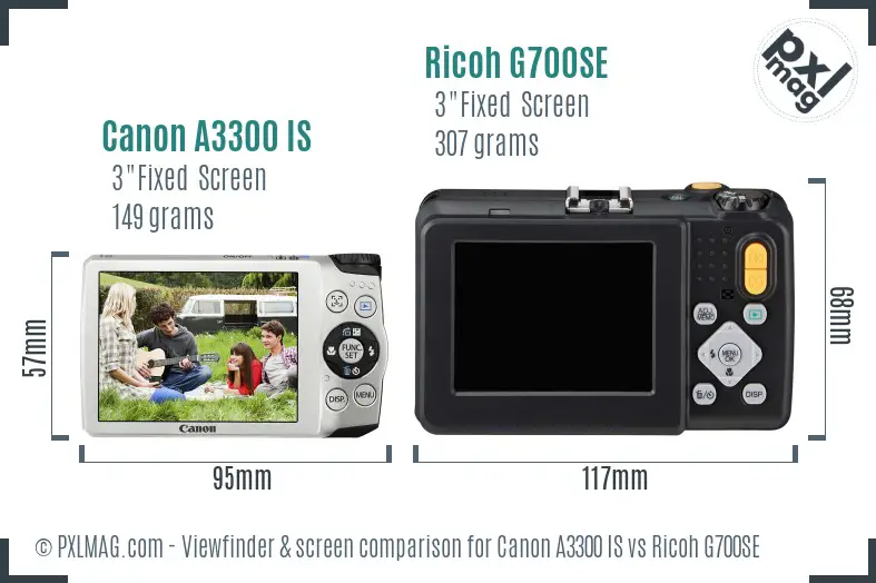 Canon A3300 IS vs Ricoh G700SE Screen and Viewfinder comparison