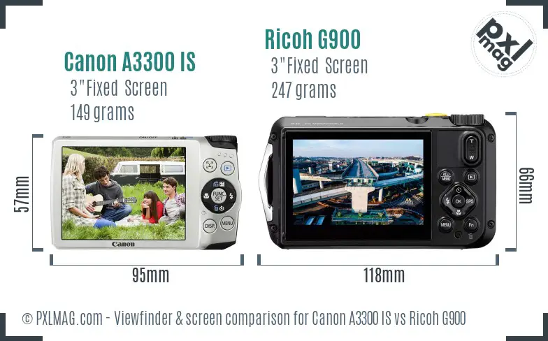 Canon A3300 IS vs Ricoh G900 Screen and Viewfinder comparison