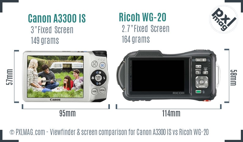 Canon A3300 IS vs Ricoh WG-20 Screen and Viewfinder comparison
