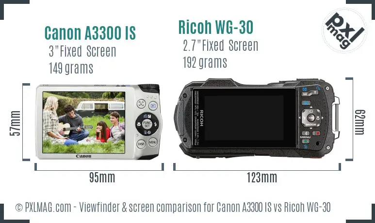 Canon A3300 IS vs Ricoh WG-30 Screen and Viewfinder comparison