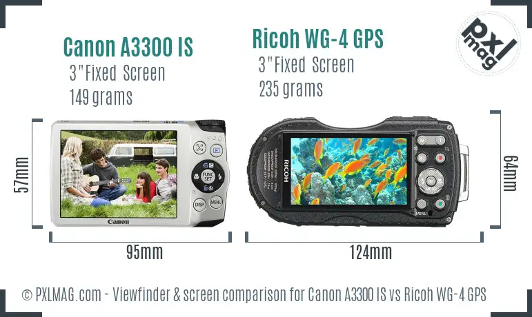 Canon A3300 IS vs Ricoh WG-4 GPS Screen and Viewfinder comparison