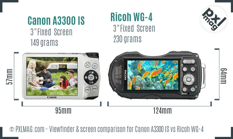 Canon A3300 IS vs Ricoh WG-4 Screen and Viewfinder comparison