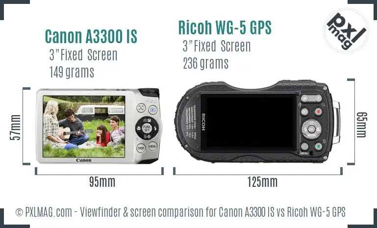 Canon A3300 IS vs Ricoh WG-5 GPS Screen and Viewfinder comparison