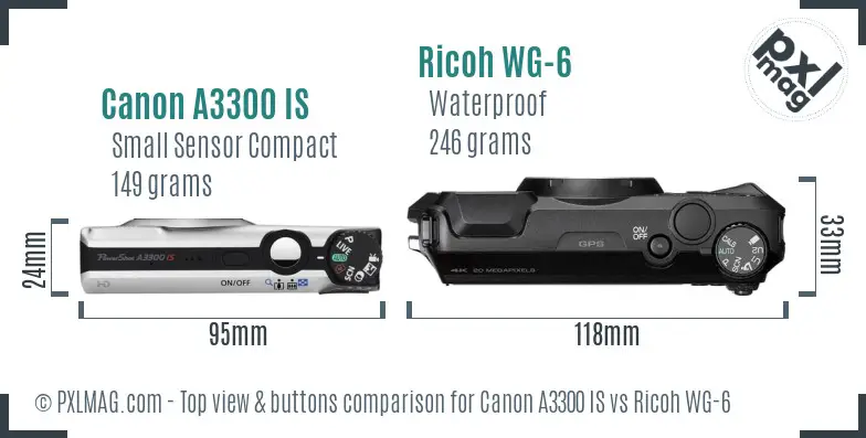 Canon A3300 IS vs Ricoh WG-6 top view buttons comparison