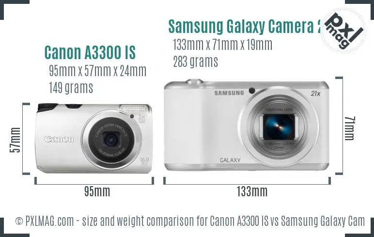 Canon A3300 IS vs Samsung Galaxy Camera 2 size comparison