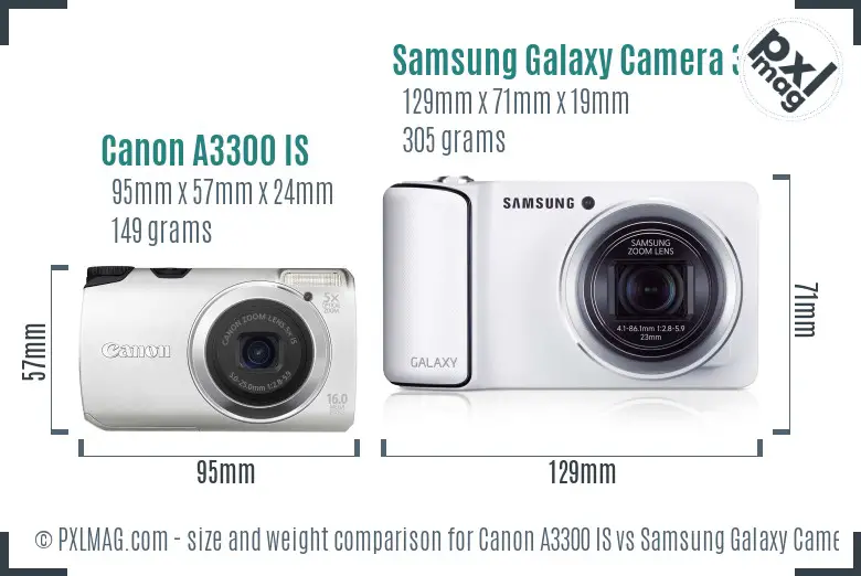 Canon A3300 IS vs Samsung Galaxy Camera 3G size comparison