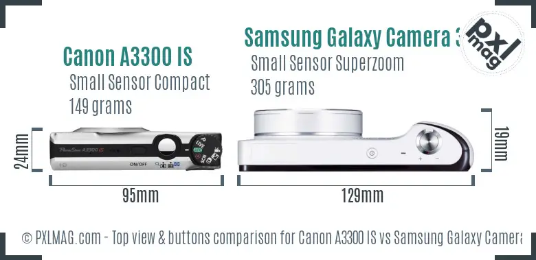 Canon A3300 IS vs Samsung Galaxy Camera 3G top view buttons comparison