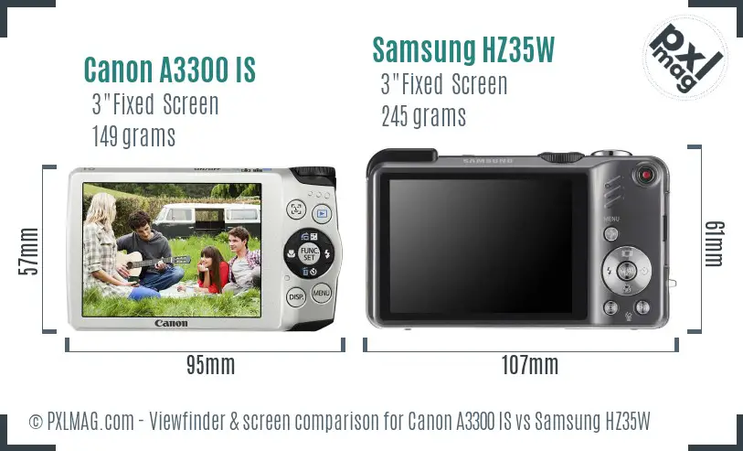 Canon A3300 IS vs Samsung HZ35W Screen and Viewfinder comparison Canon A3300 IS vs Samsung HZ35W Screen and Viewfinder comparison