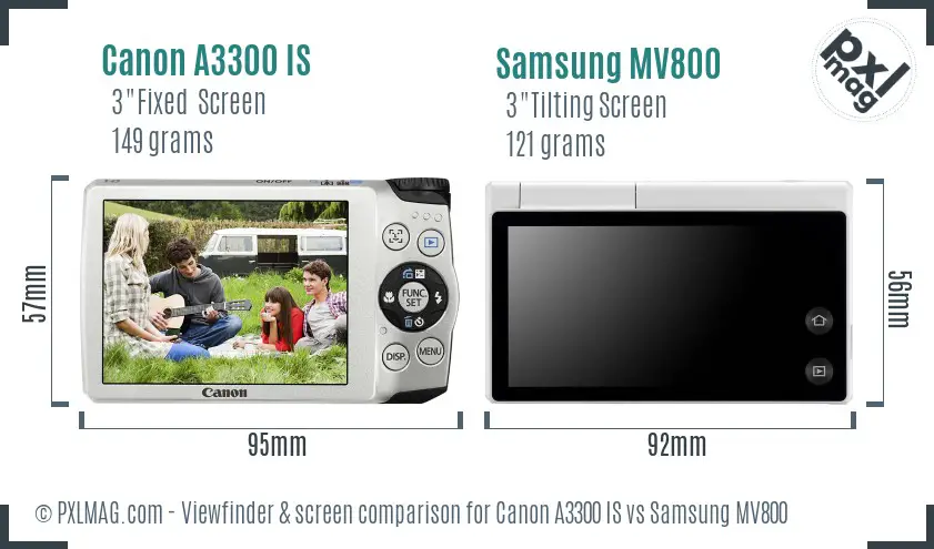 Canon A3300 IS vs Samsung MV800 Screen and Viewfinder comparison