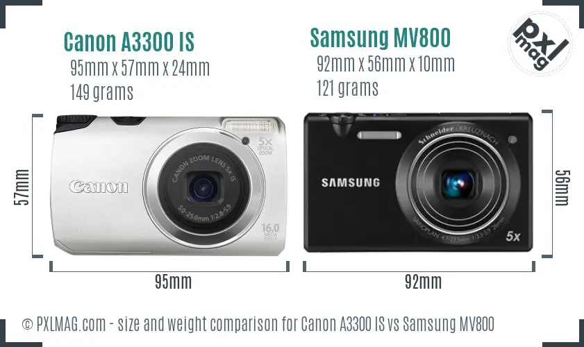 Canon A3300 IS vs Samsung MV800 size comparison