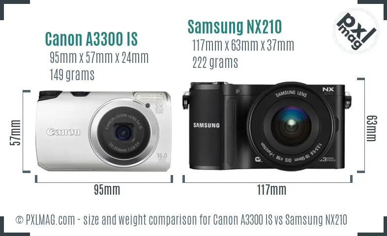 Canon A3300 IS vs Samsung NX210 size comparison