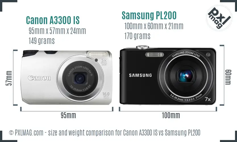 Canon A3300 IS vs Samsung PL200 size comparison Canon A3300 IS vs Samsung PL200 size comparison