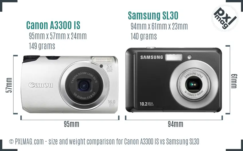 Canon A3300 IS vs Samsung SL30 size comparison Canon A3300 IS vs Samsung SL30 size comparison