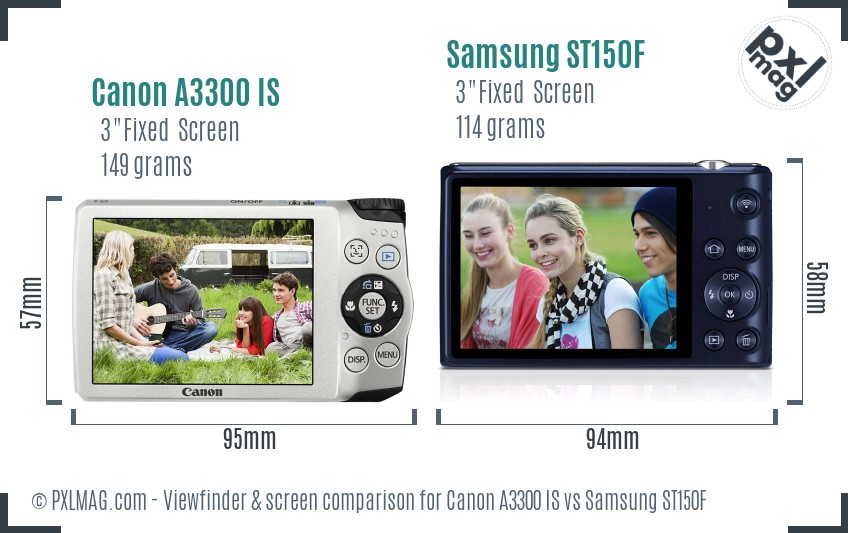 Canon A3300 IS vs Samsung ST150F Screen and Viewfinder comparison