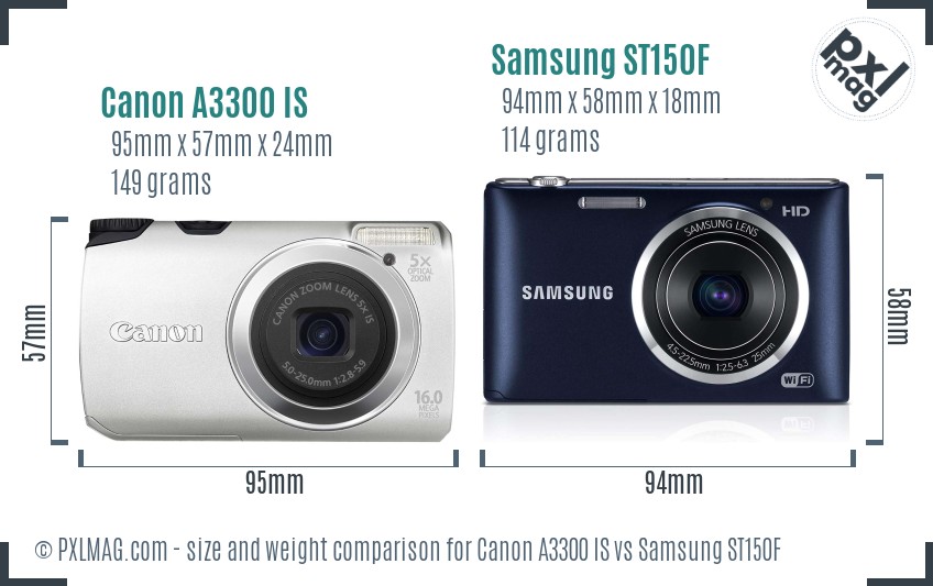 Canon A3300 IS vs Samsung ST150F size comparison Canon A3300 IS vs Samsung ST150F size comparison