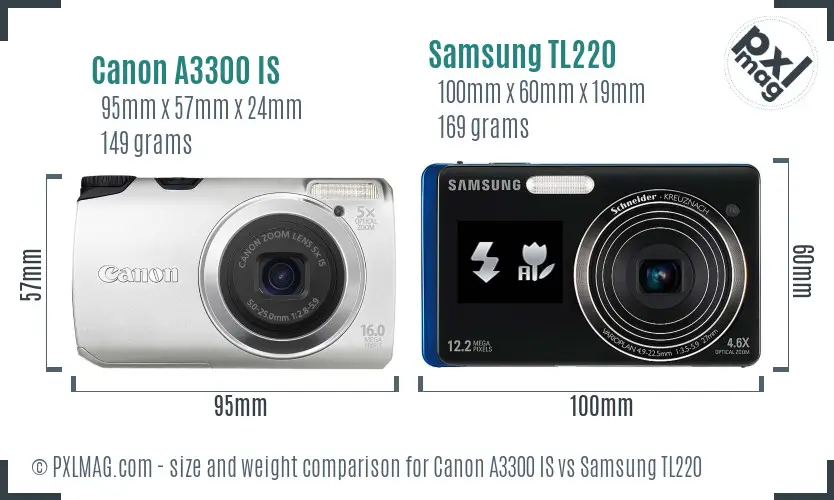 Canon A3300 IS vs Samsung TL220 size comparison