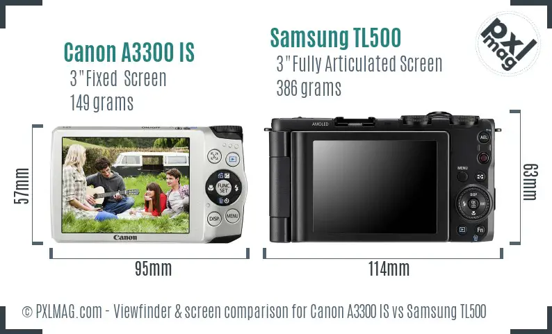 Canon A3300 IS vs Samsung TL500 Screen and Viewfinder comparison Canon A3300 IS vs Samsung TL500 Screen and Viewfinder comparison
